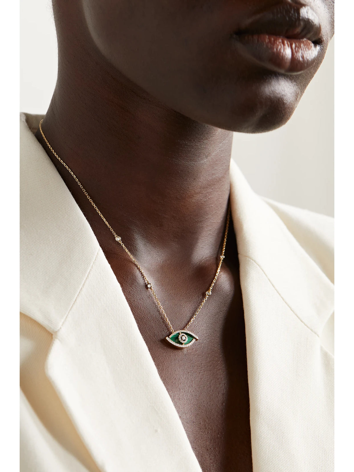 Image of Necklaces. Product name - Lucky Eye 18-karat Gold, Malachite And Diamond Necklace in Multi colour by brand - Messika