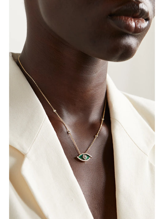 Image of Necklaces. Product name - Lucky Eye 18-karat Gold, Malachite And Diamond Necklace in Multi colour by brand - Messika