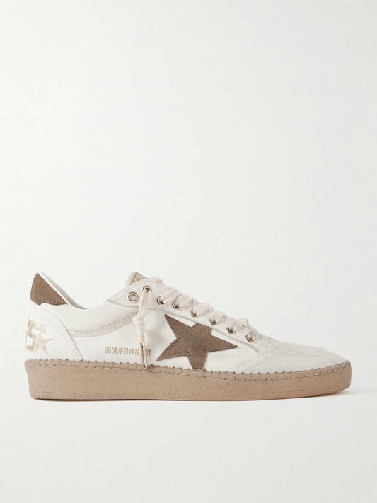 Ball Star Distressed Suede-trimmed Canvas Sneakers