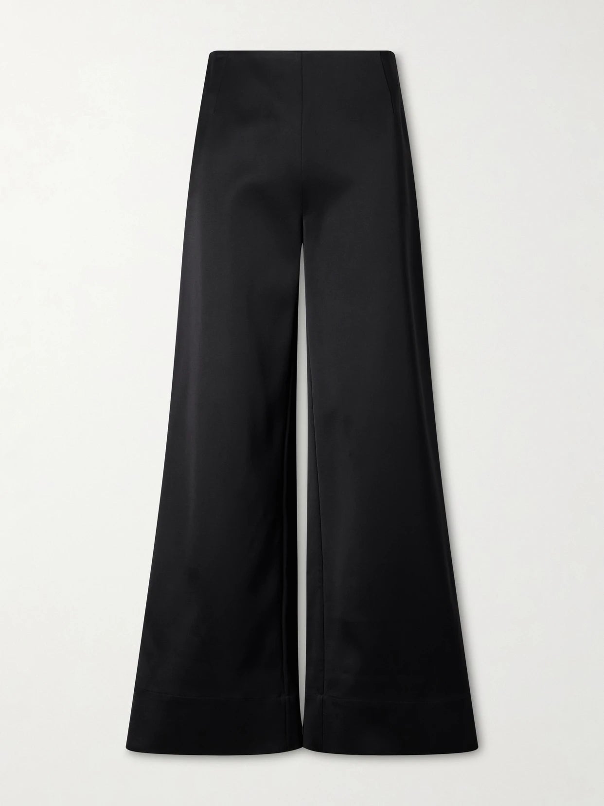Image of a model wearing Pants. Product name - Satin Wide-leg Pants in Black colour by brand - TOTEME