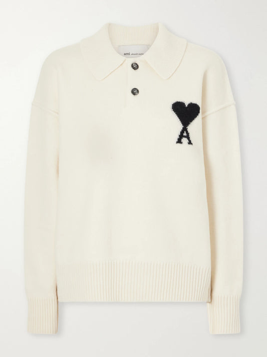 AMI PARIS Intarsia Wool Polo Sweater