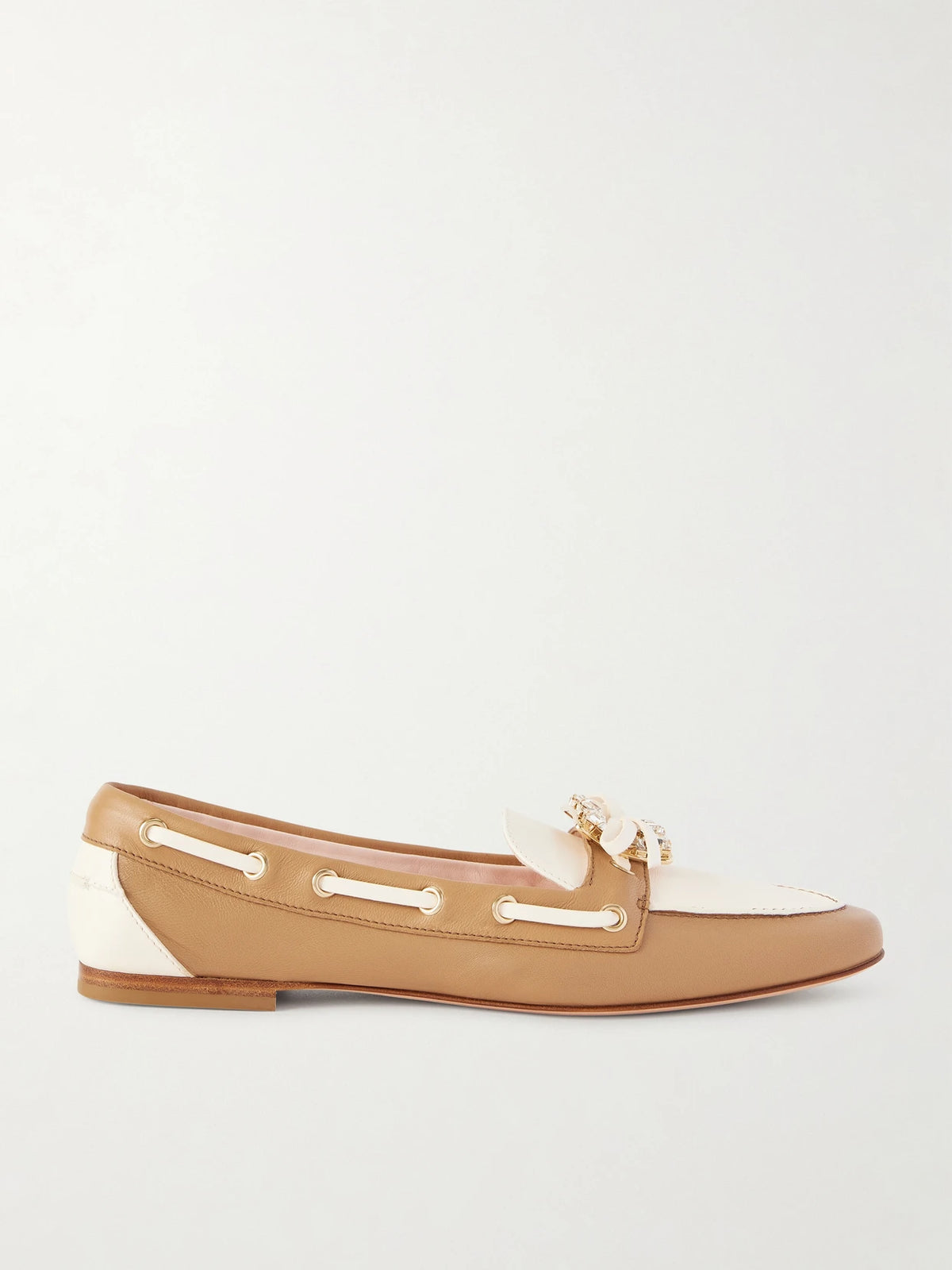 Embellished Bow-detailed Two-tone Leather Loafers