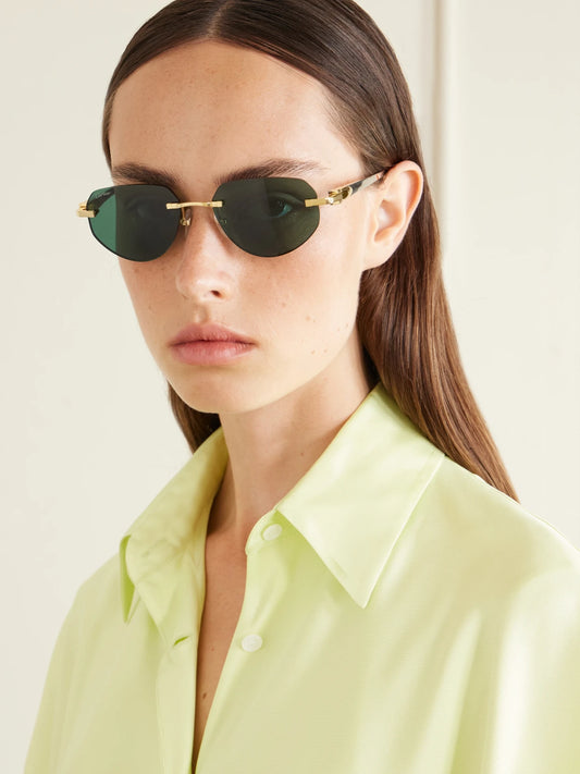 Image of Sunglasses. Product name - Motifs De Cartier Rimless Oval-frame Gold And Silver-tone Metal Sunglasses in Green colour by brand - Cartier Eyewear
