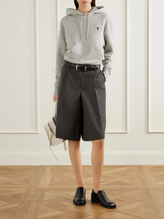 Image of Sleepwear & Loungewear. Product name - Embroidered Cotton-jersey Hoodie in Gray colour by brand - AMI PARIS
