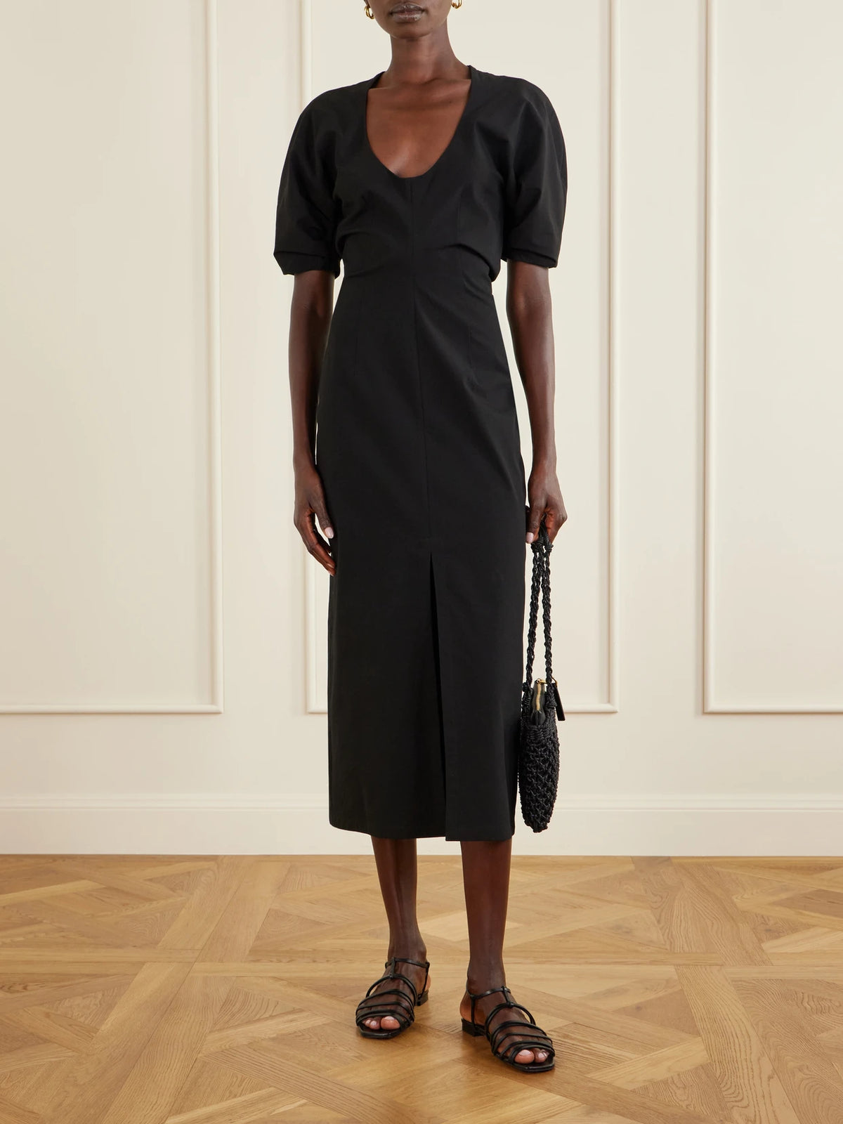 Image of Sandals. Product name - Hydra Leather Sandals in Black colour by brand - Jil Sander