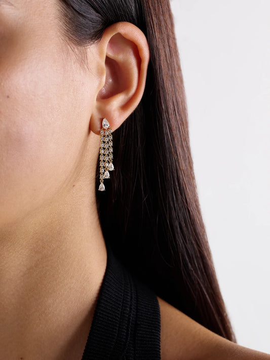 Image of Earrings. Product name - Fringe 18-karat Gold Diamond Earrings in Multi colour by brand - Anita Ko
