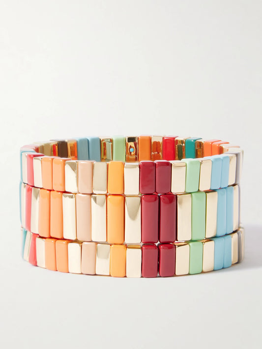 The Bright By Nature Set Of Three Gold-tone Enamel Bracelets
