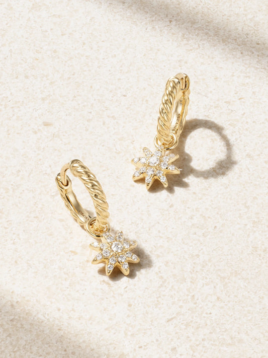 Petite Starburst 18-karat Gold Diamond Hoop Earrings
