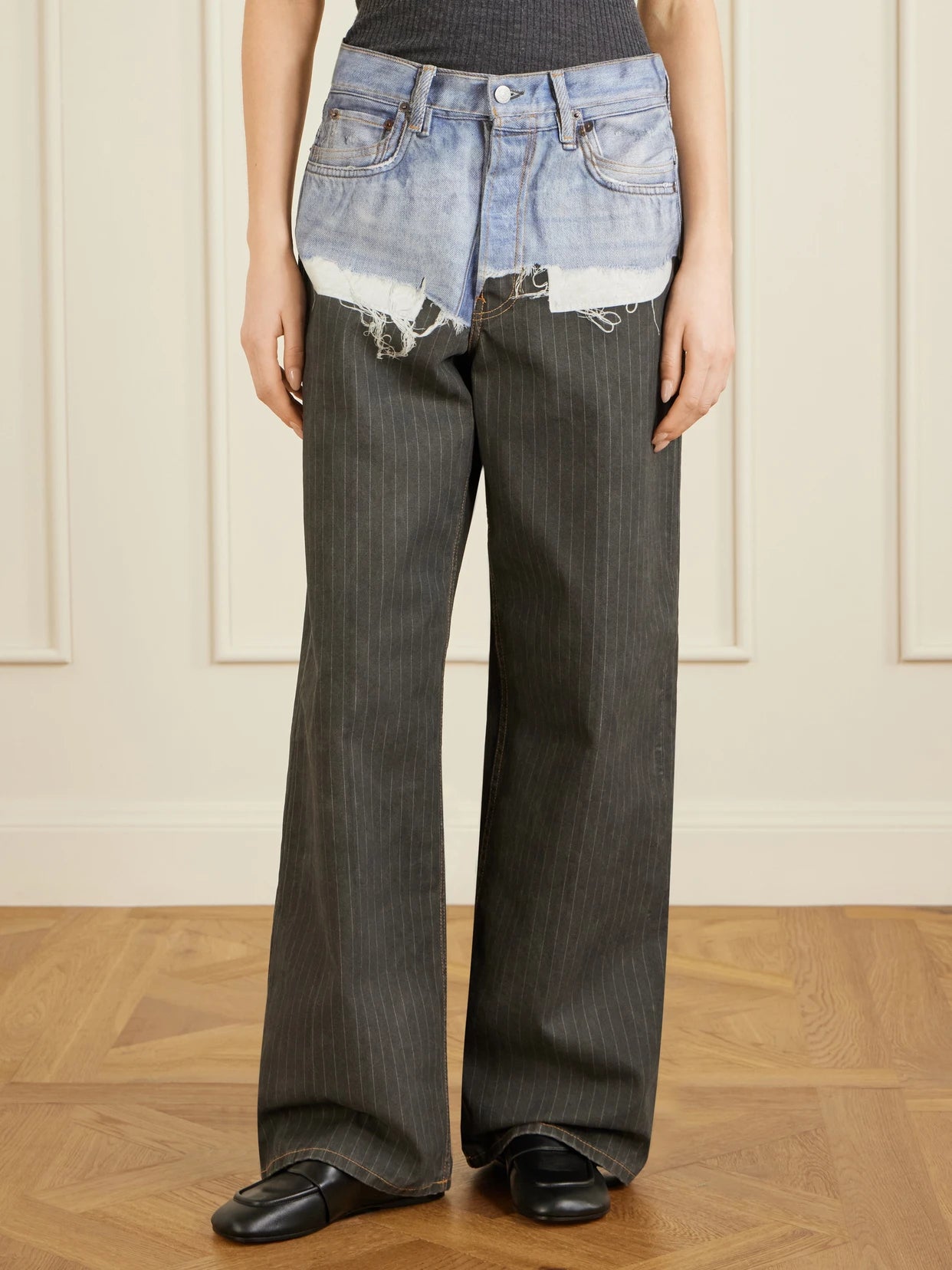 Trompe L'oeil Pinstriped Wide-leg Jeans