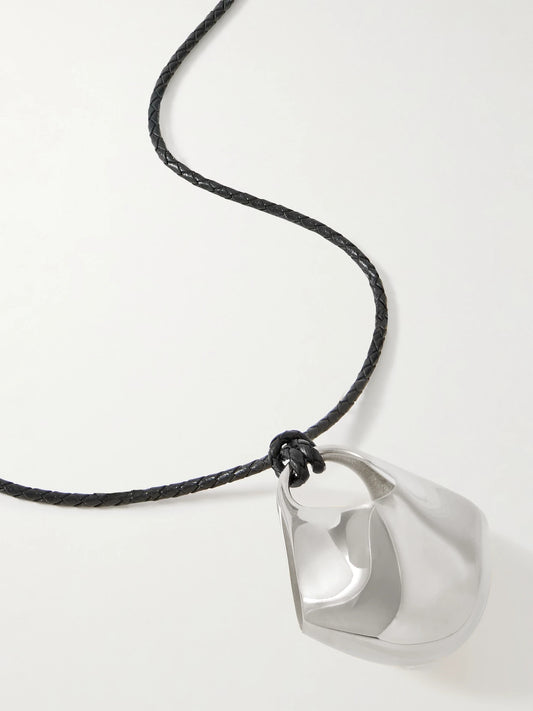 Lotus Medium Braided Leather And Silver-tone Necklace