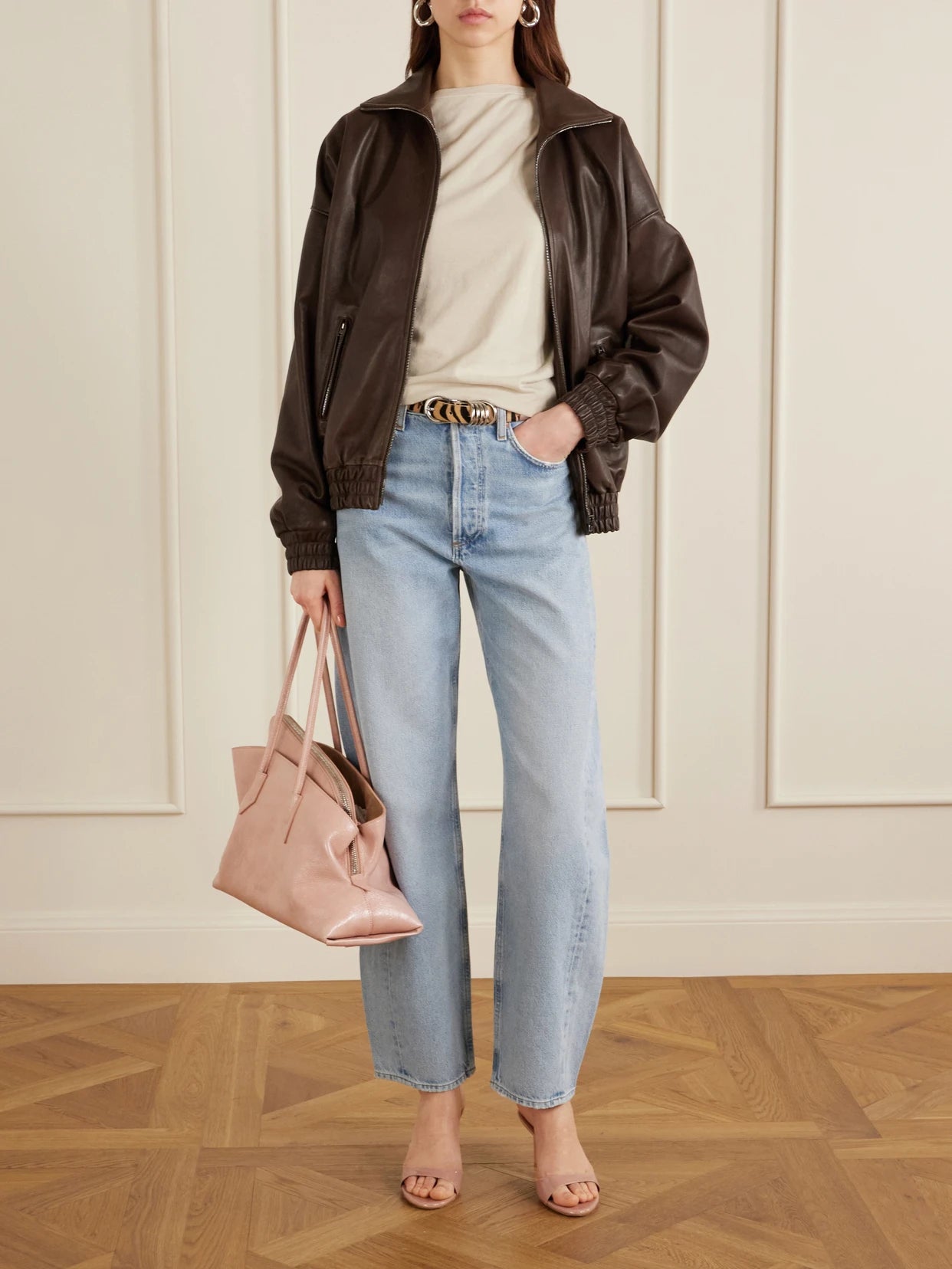 Image of Jeans. Product name - Luna Pieced High-rise Wide Leg Jeans in Light denim colour by brand - AGOLDE