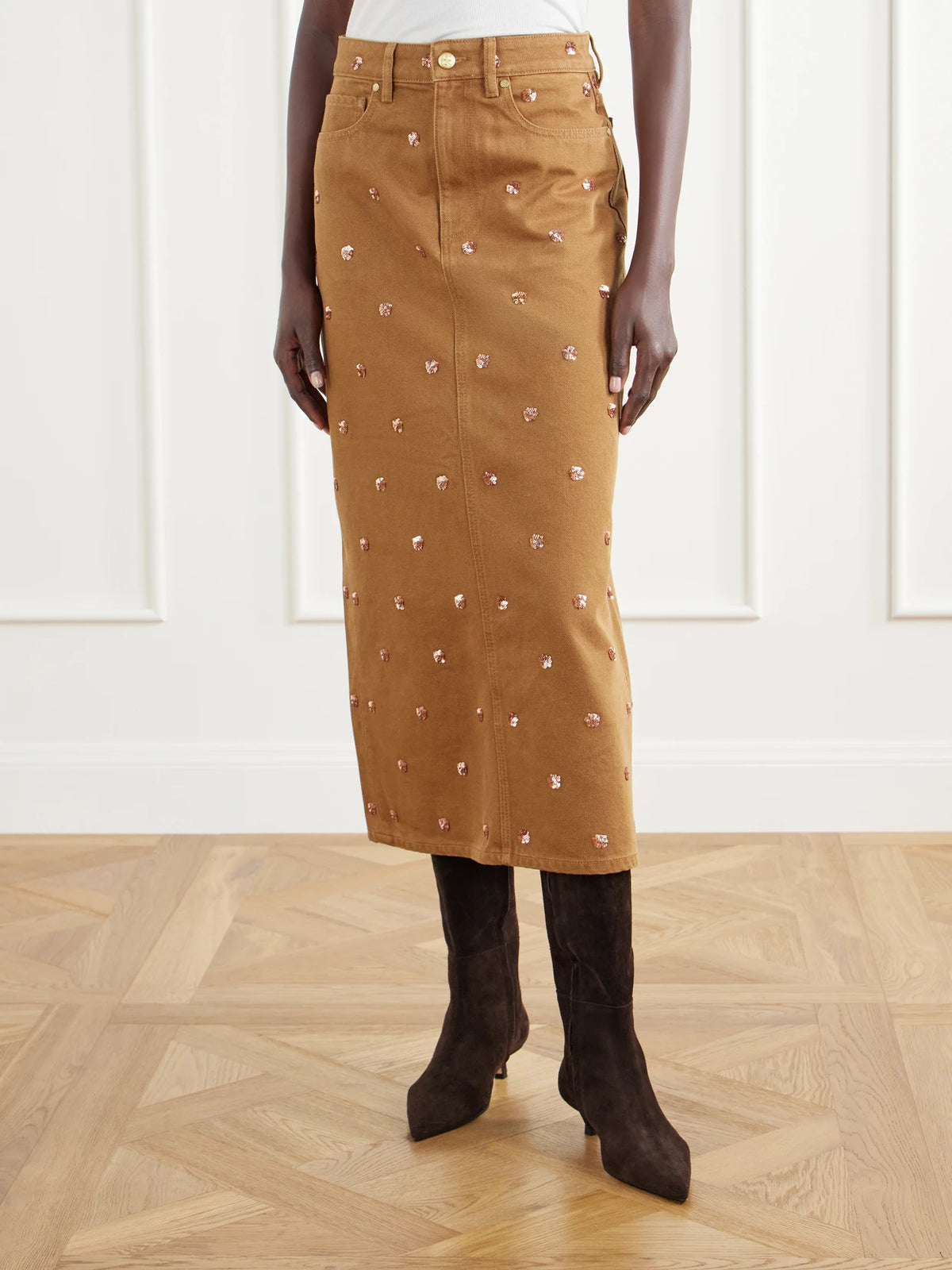 Ulla Johnson The Verona Sequin-embellished Denim Midi Skirt