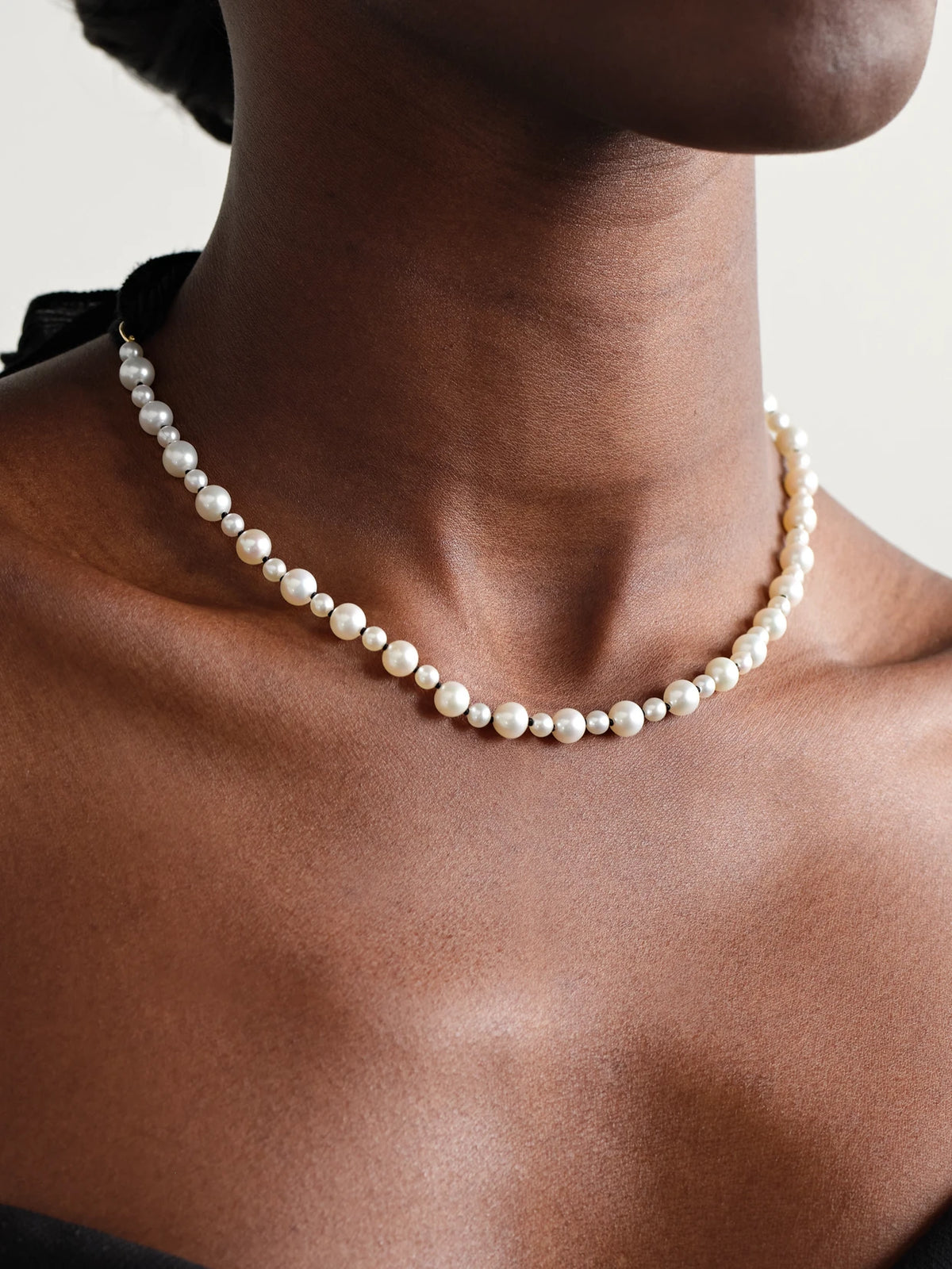 Image of Necklaces. Product name - 14-karat Gold, Silk And Pearl Necklace in White colour by brand - Mizuki
