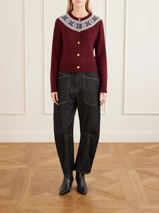 Image of Jeans. Product name - Shon Mid Rise Barrel-leg Jeans in Dark denim colour by brand - Nili Lotan
