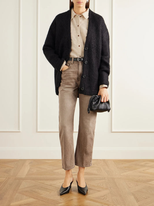 Image of Jeans. Product name - Drift High-rise Straight-leg Jeans in Brown colour by brand - OSSOU