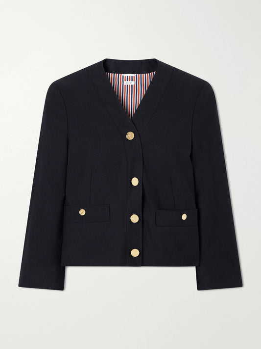 Thom Browne Cropped Virgin Wool-hopsack Jacket
