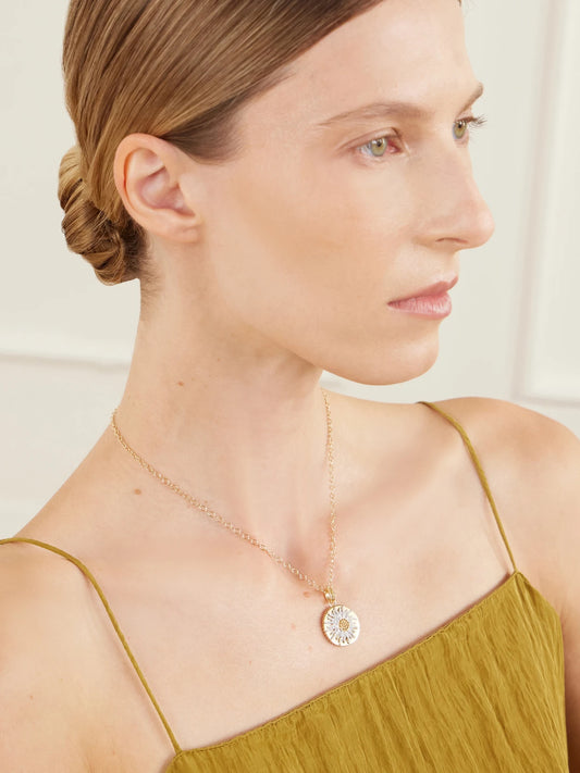Image of Necklaces. Product name - Roi Soleil Mini 18-karat Gold, Diamond And Citrine Necklace in Multi colour by brand - Yvonne Léon