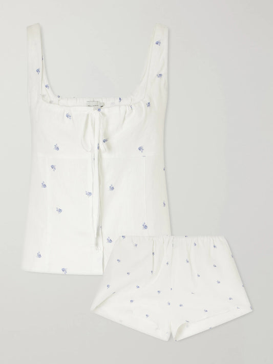 Deiji Studios Floral-printed Linen Pajama Set