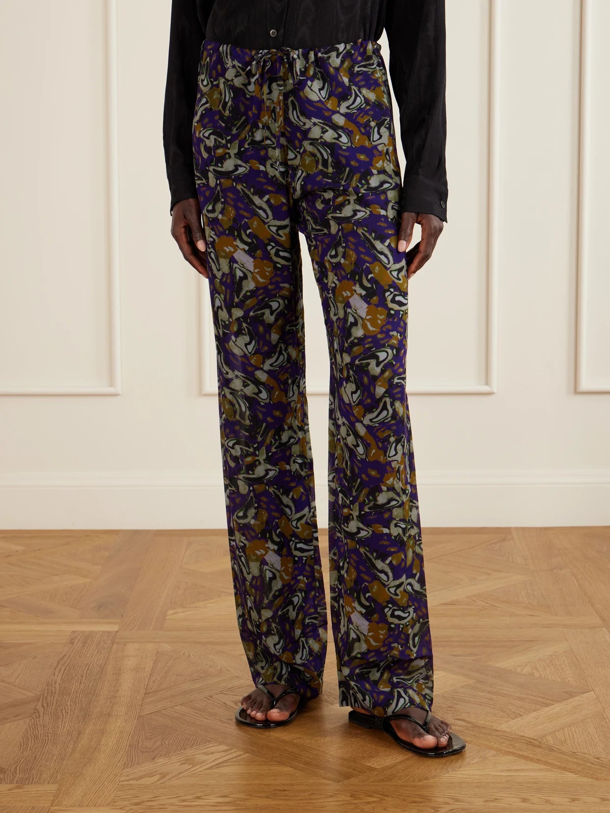 Printed Georgette Straight-leg Pants