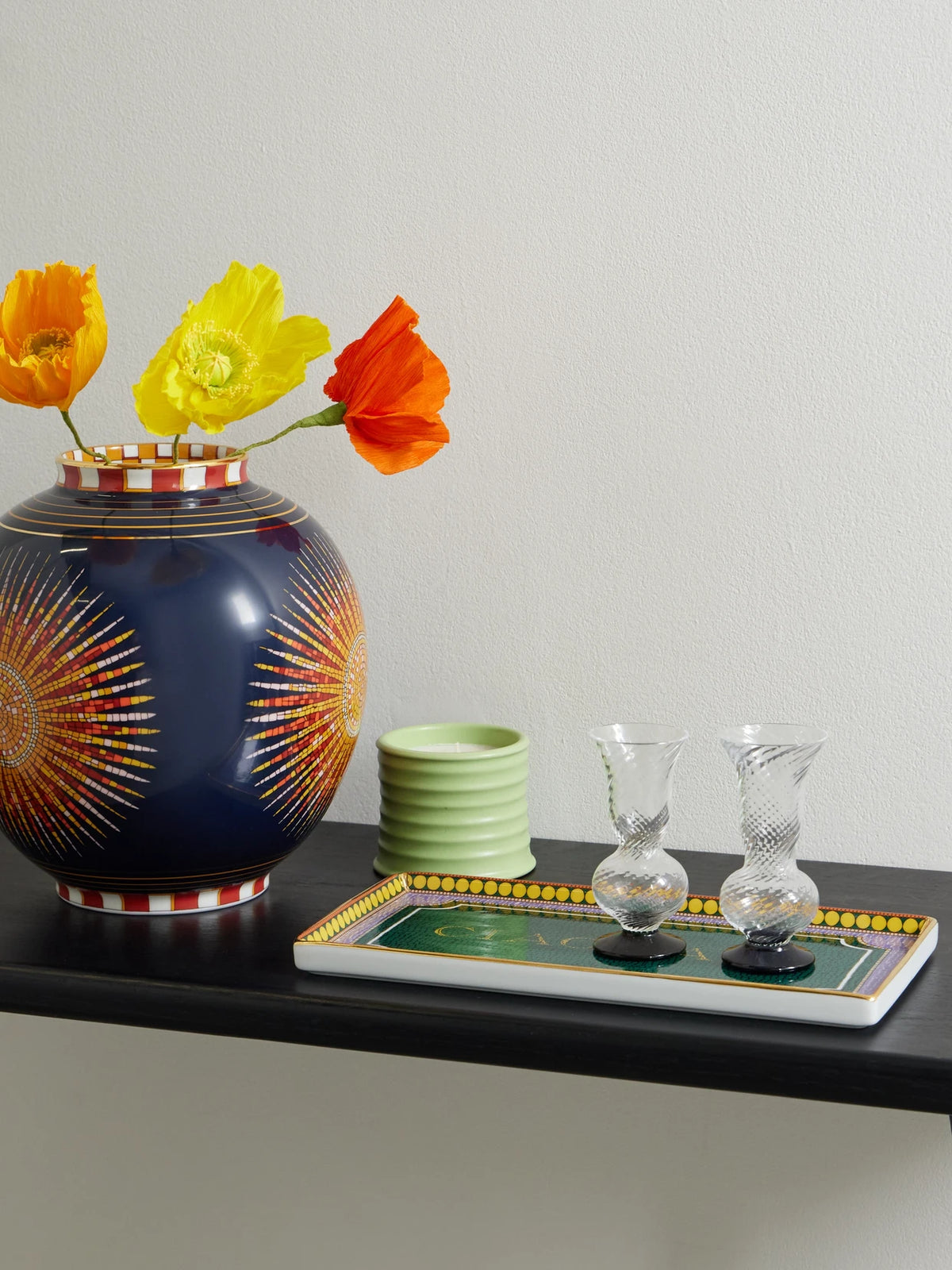 Image of Decor. Product name - Ciao Babe Printed Gold-plated Porcelain Tray in Green colour by brand - La DoubleJ
