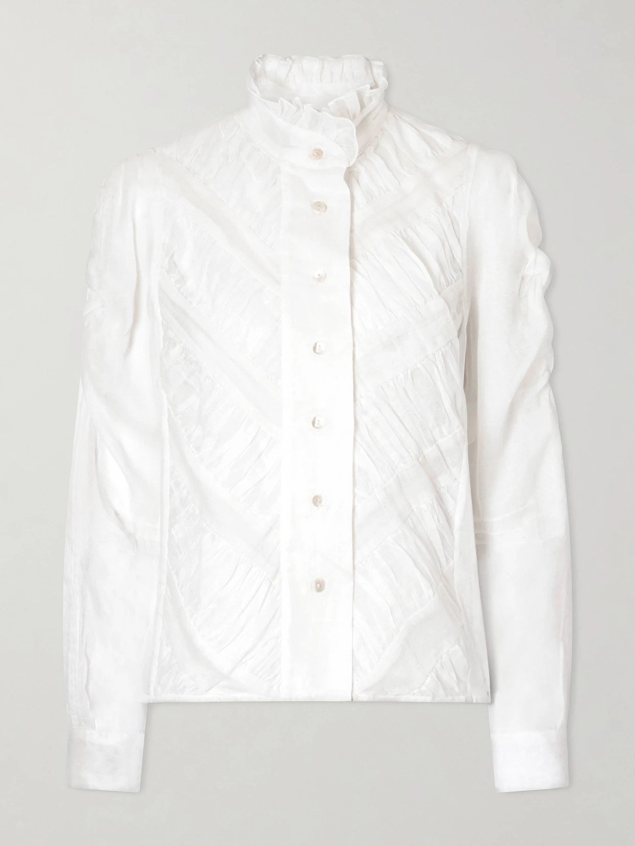 Wind Ruffled Ruched Cotton-voile Blouse
