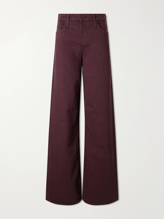 Image of Jeans. Product name - The Rerun High-rise Wide-leg Jeans in Burgundy colour by brand - Mother
