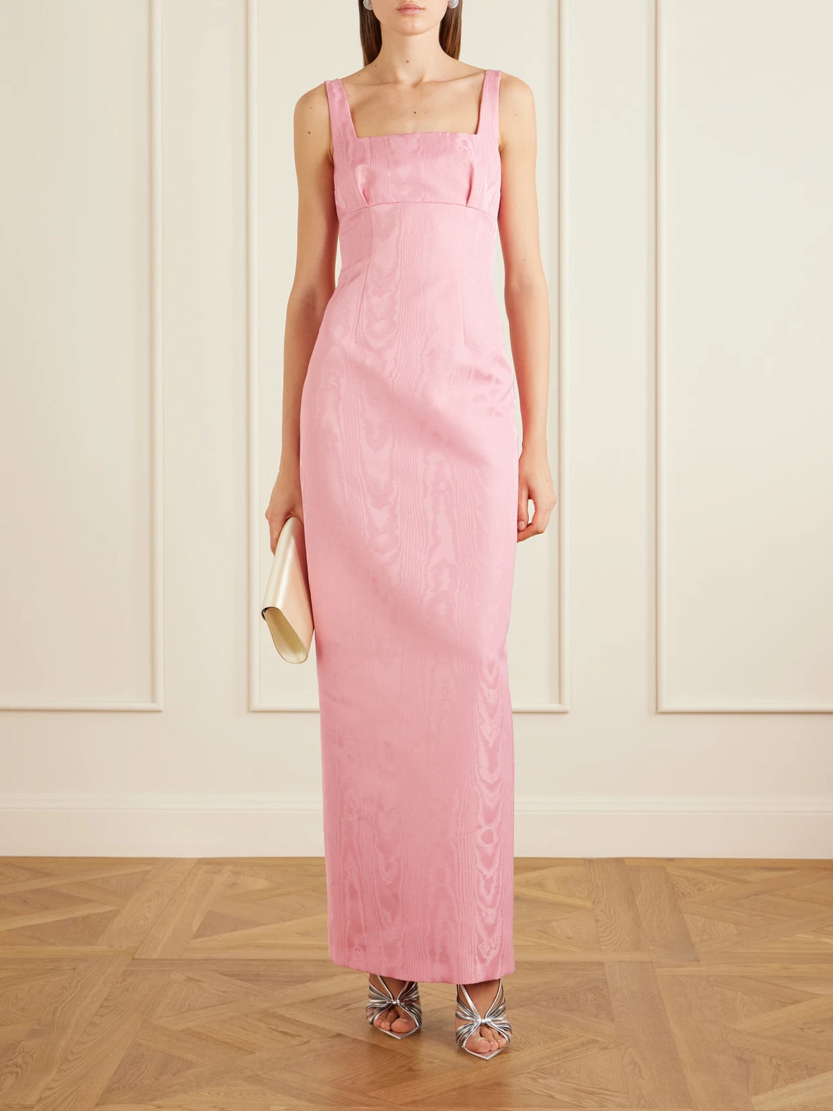 Image of Dresses. Product name - Micheline Moire Gown in Baby pink colour by brand - Emilia Wickstead