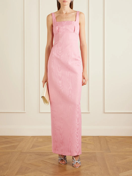Image of Dresses. Product name - Micheline Moire Gown in Baby pink colour by brand - Emilia Wickstead