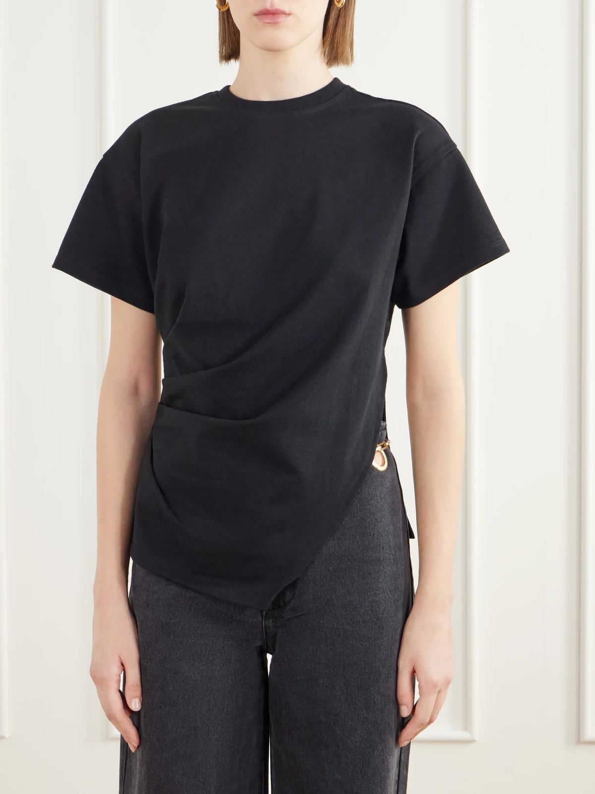 Cult Gaia Cata Asymmetric Pleated Cotton-jersey T-shirt