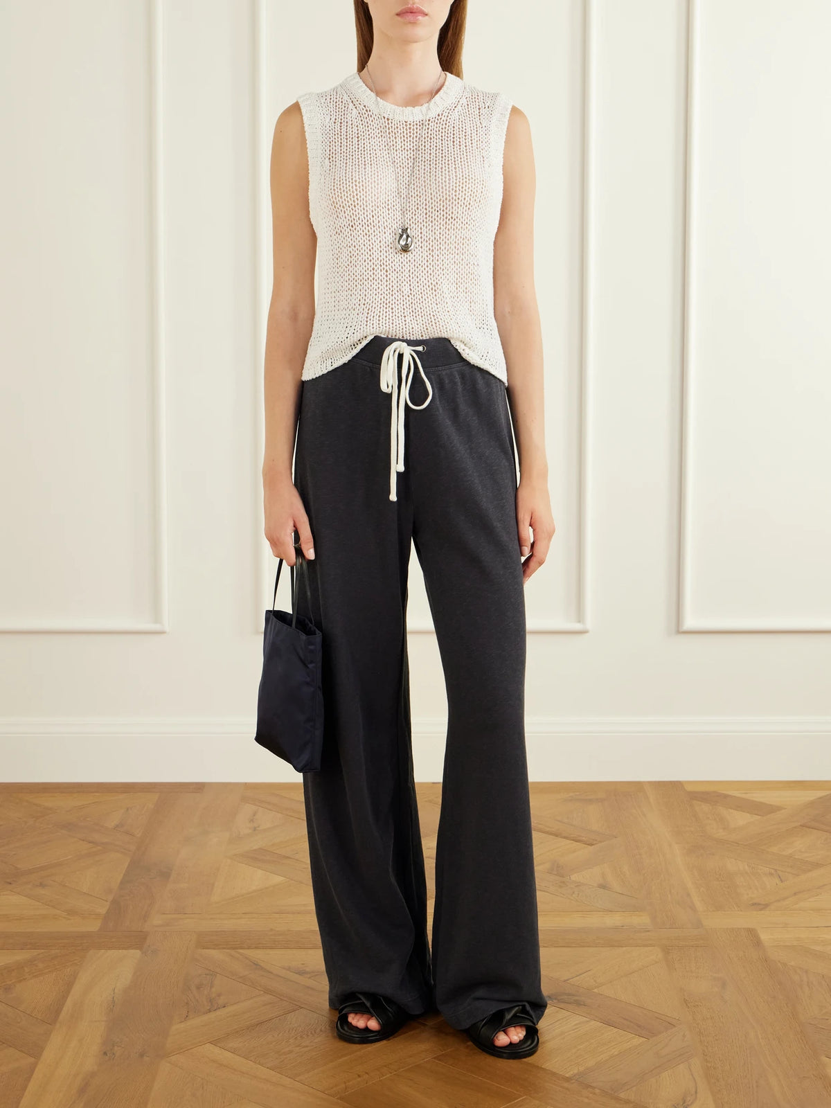 Image of Sleepwear & Loungewear. Product name - Cotton Wide-leg Track Pants in Gray colour by brand - James Perse
