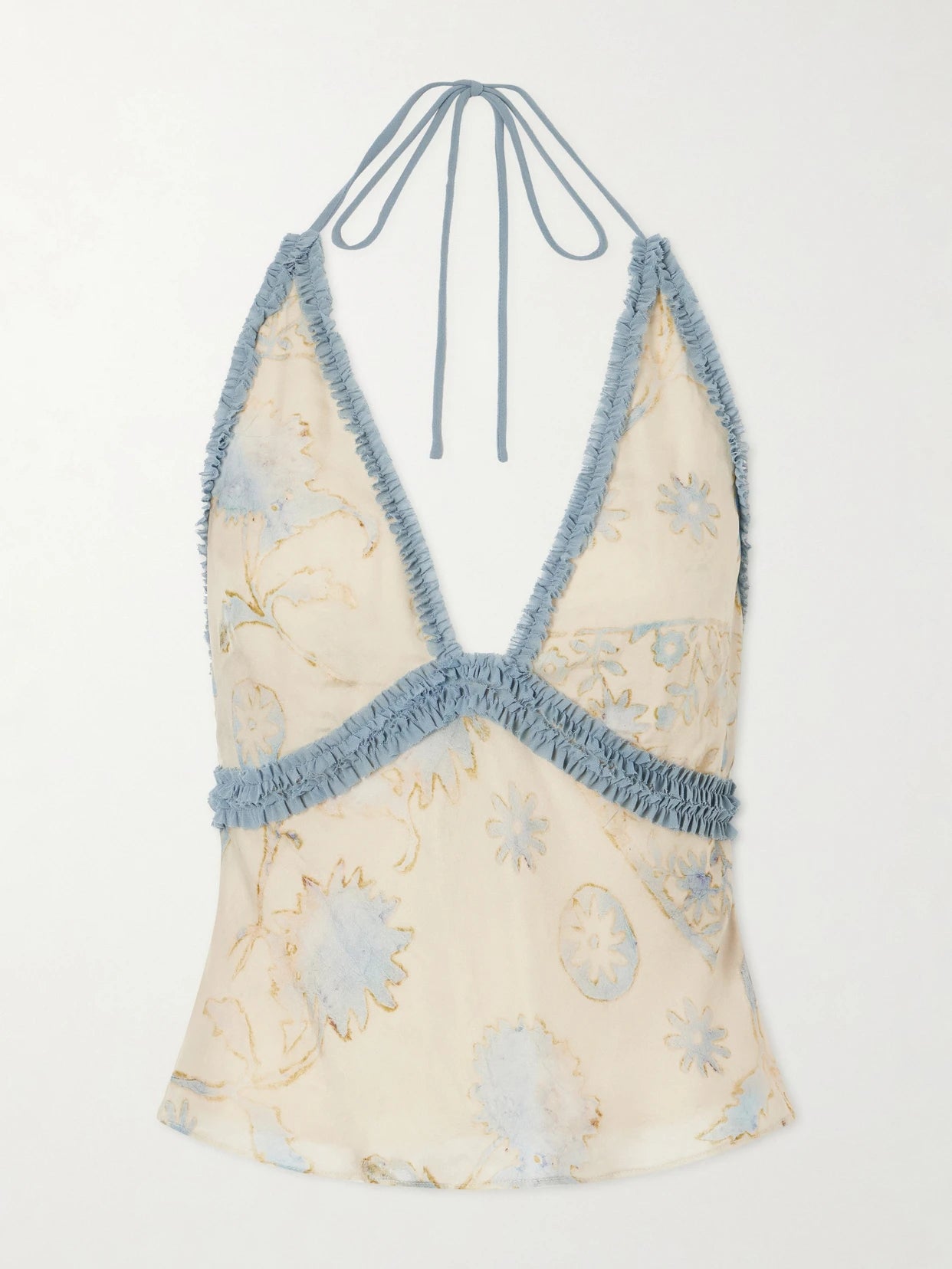Cecile Ruffled Printed Chiffon Halter Top