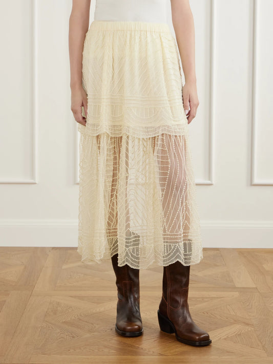 Sea Carlotta Bead-embellished Tulle Midi Skirt