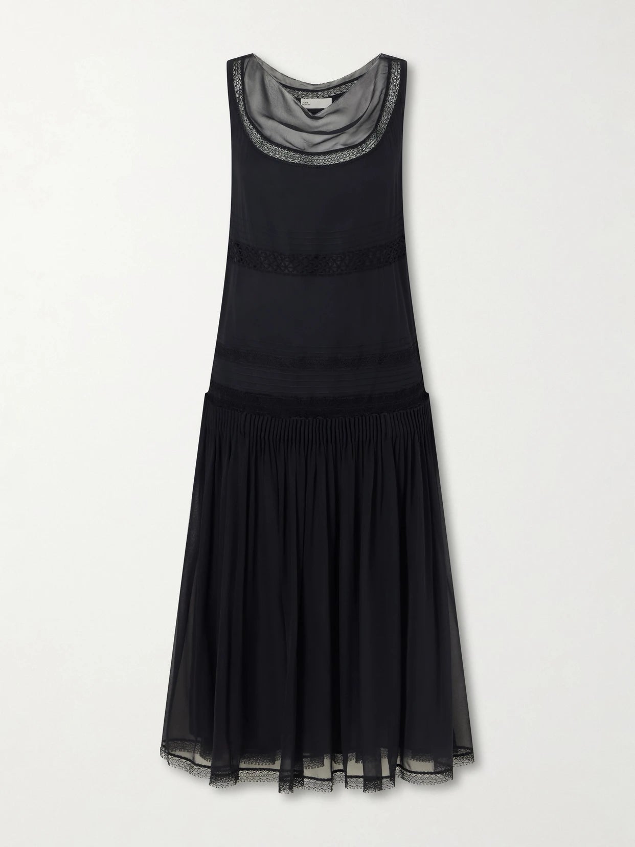 Pleated Lace-trimmed Silk-georgette Midi Dress