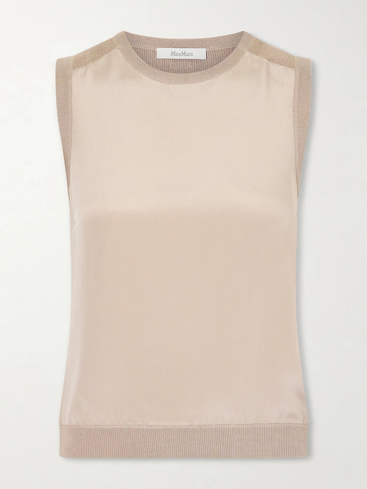 Image of a model wearing Tops. Product name - Silk-blend Tank Top in Stone colour by brand - Max Mara