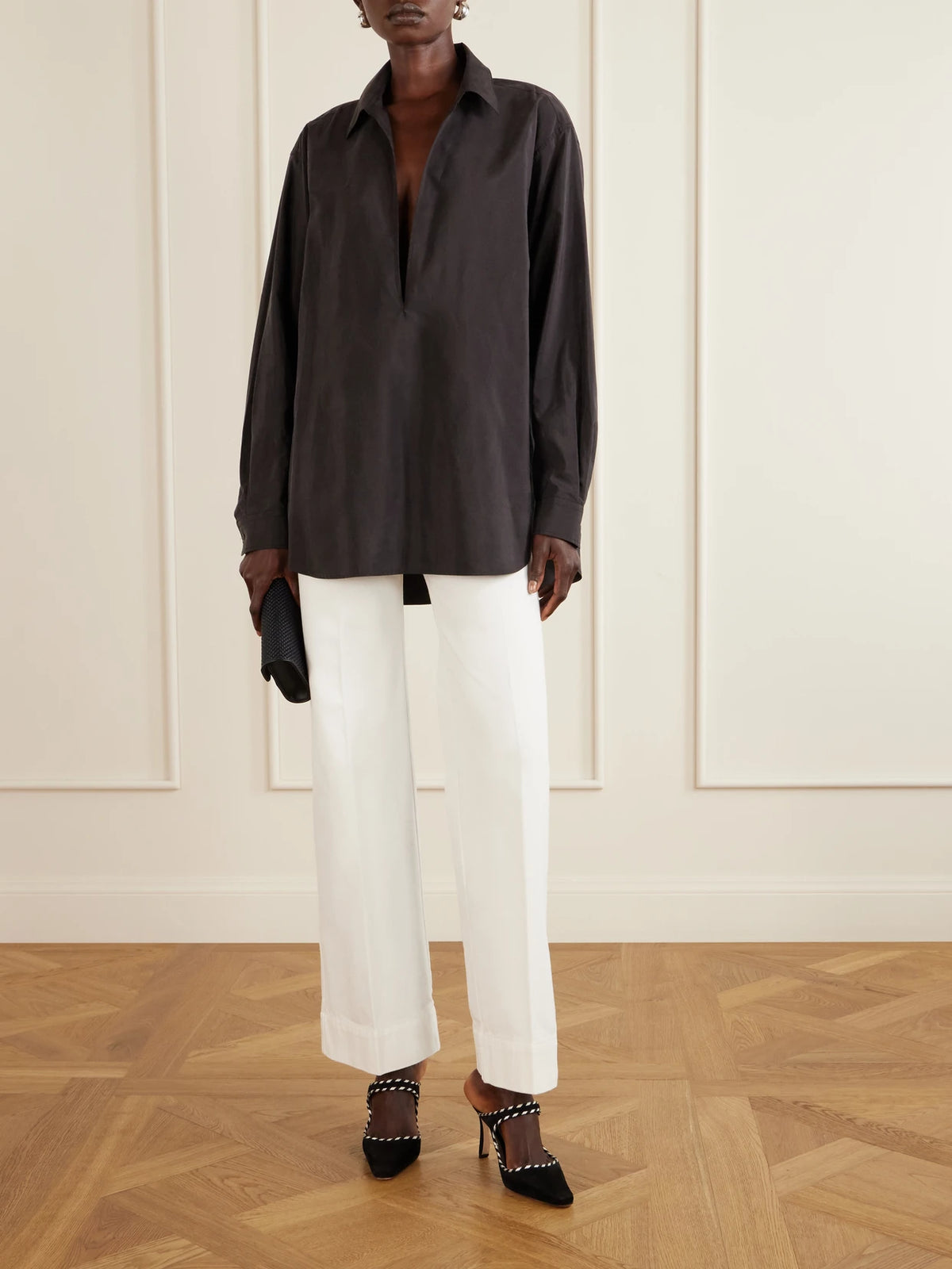 Image of Heels. Product name - Pura 90 Suede Mules in Black colour by brand - Manolo Blahnik