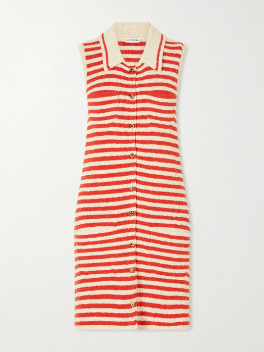 Image of Dresses. Product name - Mamie Striped Cotton-blend Bouclé Mini Dress in Red colour by brand - Altuzarra