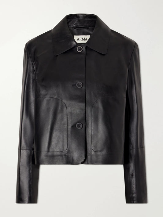 Image of Coats & Jackets. Product name - Emy Leather Jacket in Black colour by brand - ARMA