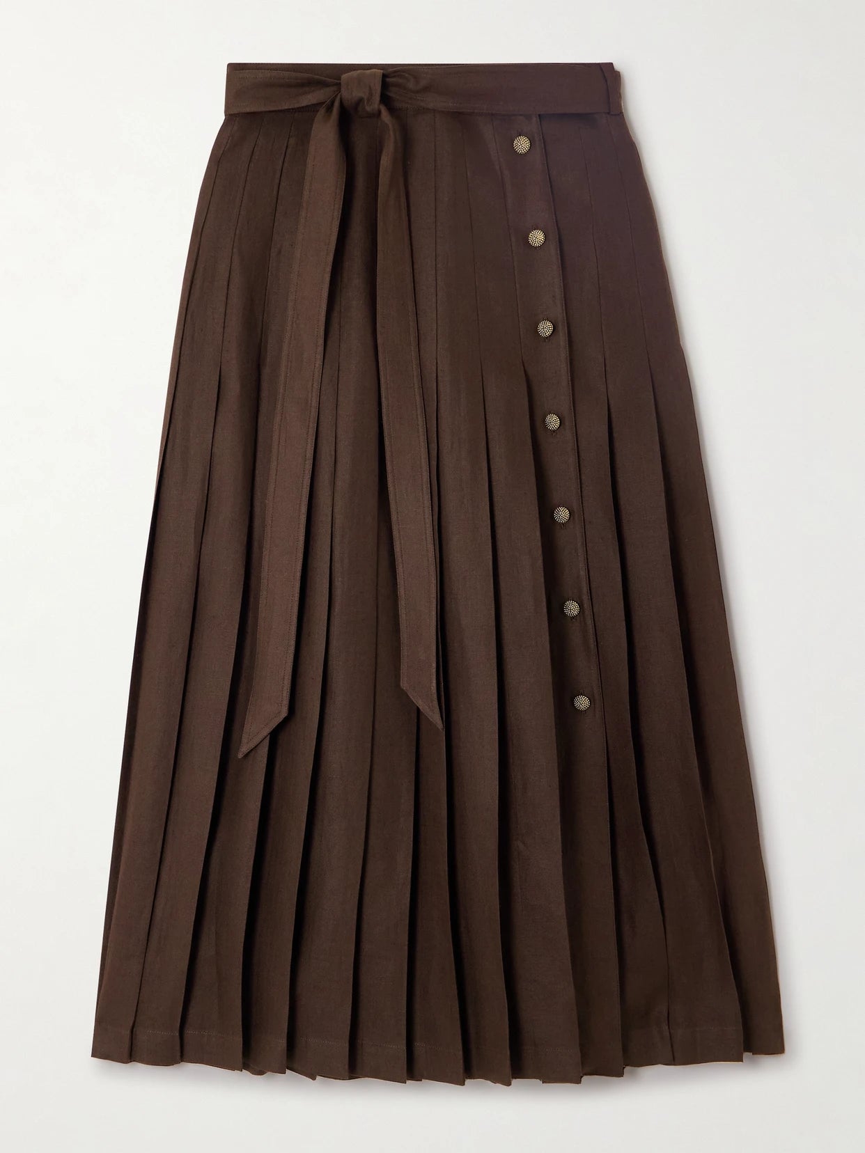 Yasmina Belted Pleated Linen-twill Wrap Skirt