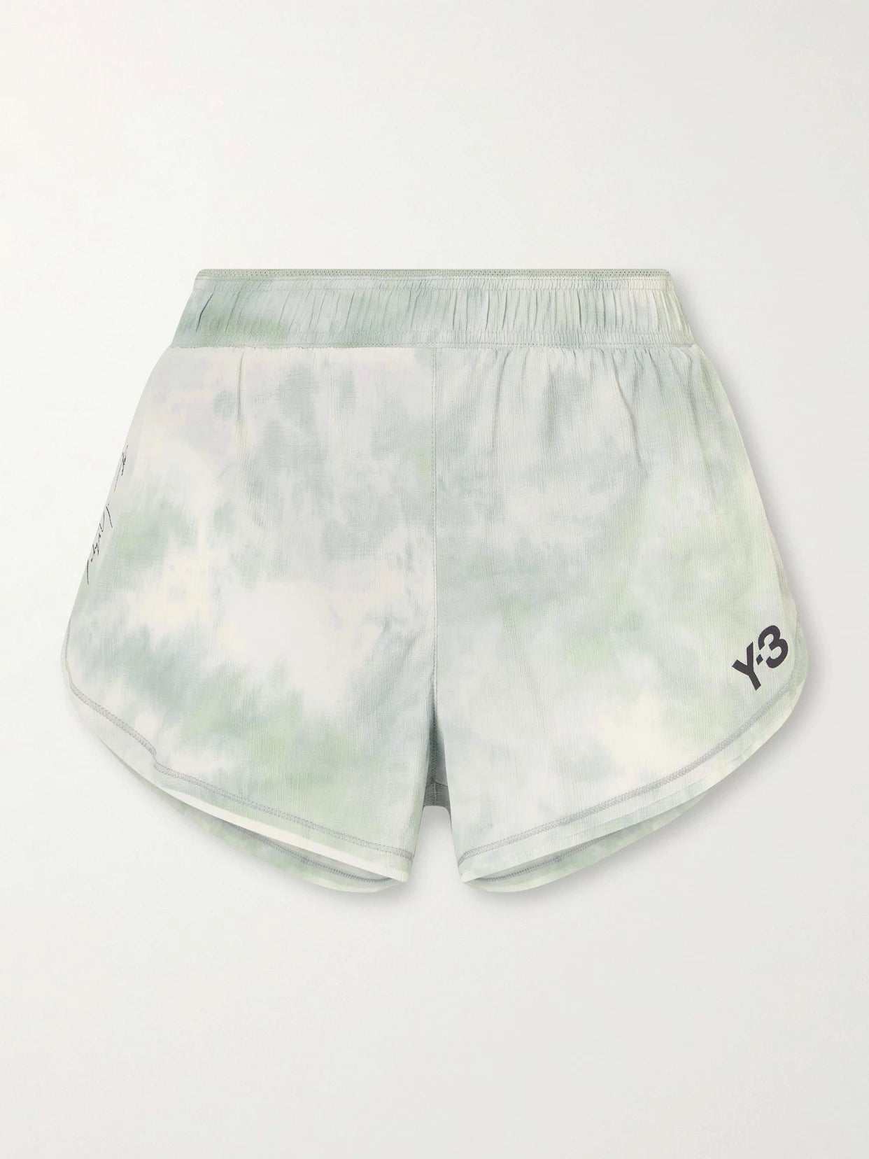 Image of a model wearing Shorts. Product name - + Y-3 Printed Frayed Lightweight Shorts in Green colour by brand - adidas Originals