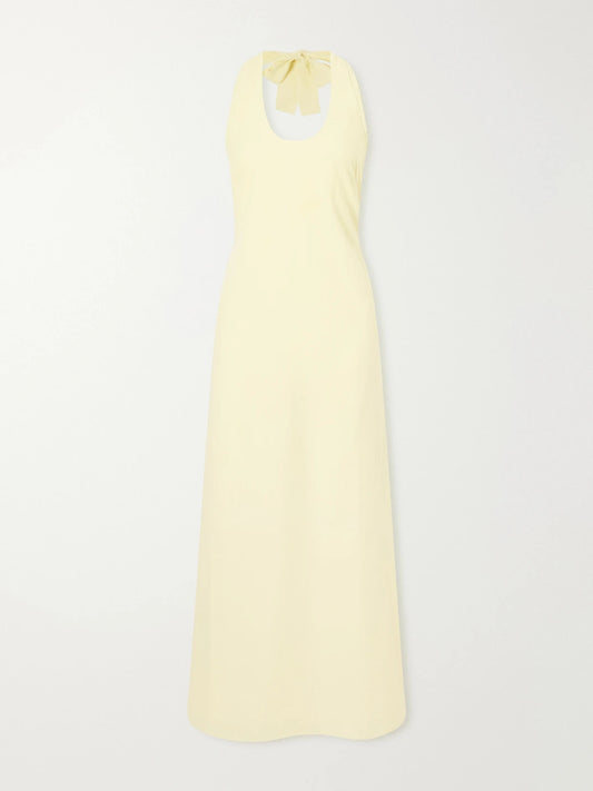 Image of Dresses. Product name - Rochelle Knotted Cotton Maxi Dress in Pastel yellow colour by brand - SIR.