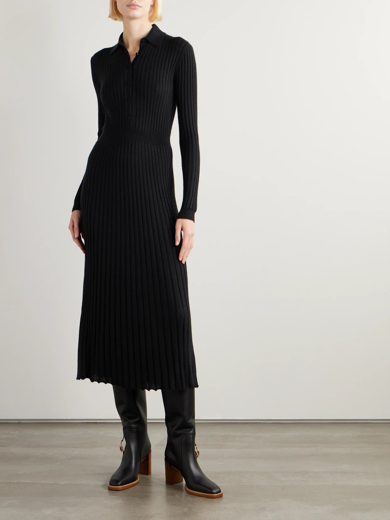 Image of Dresses. Product name - Ardor Ribbed Cashmere And Silk-blend Midi Dress in Black colour by brand - Gabriela Hearst