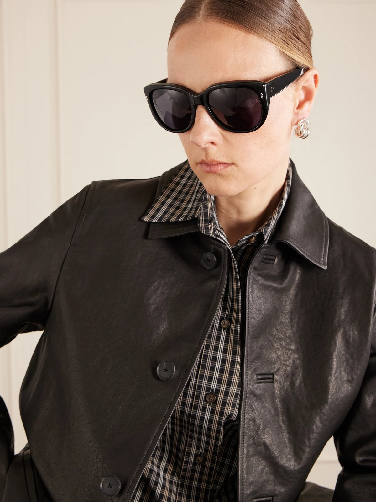 Image of Sunglasses. Product name - Roxy Round-frame Acetate Sunglasses in Black colour by brand - Jacques Marie Mage