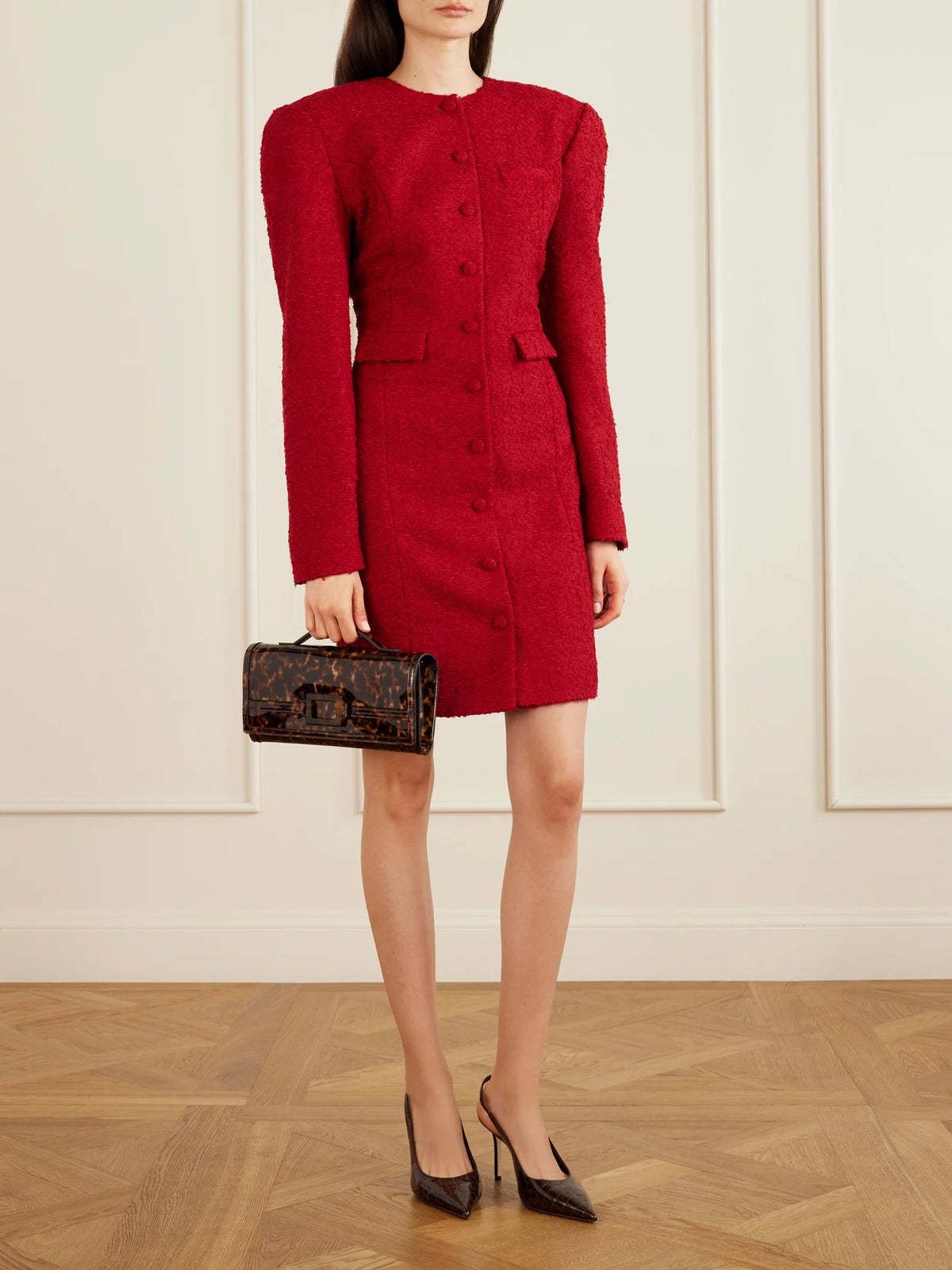Belle Vivier Tortioseshell Coated-woven Clutch