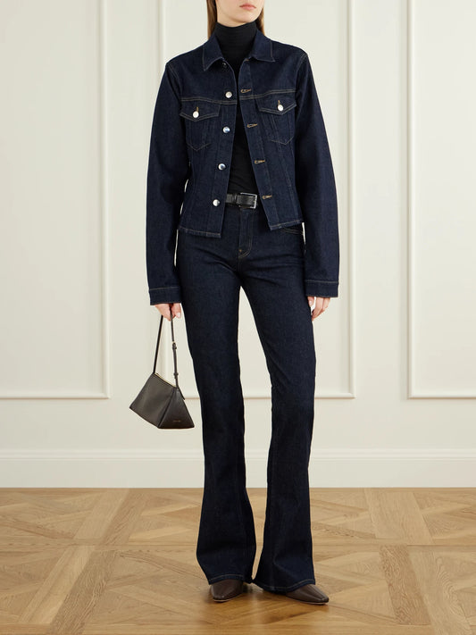Image of Coats & Jackets. Product name - Cherry Denim Jacket in Dark denim colour by brand - Haikure