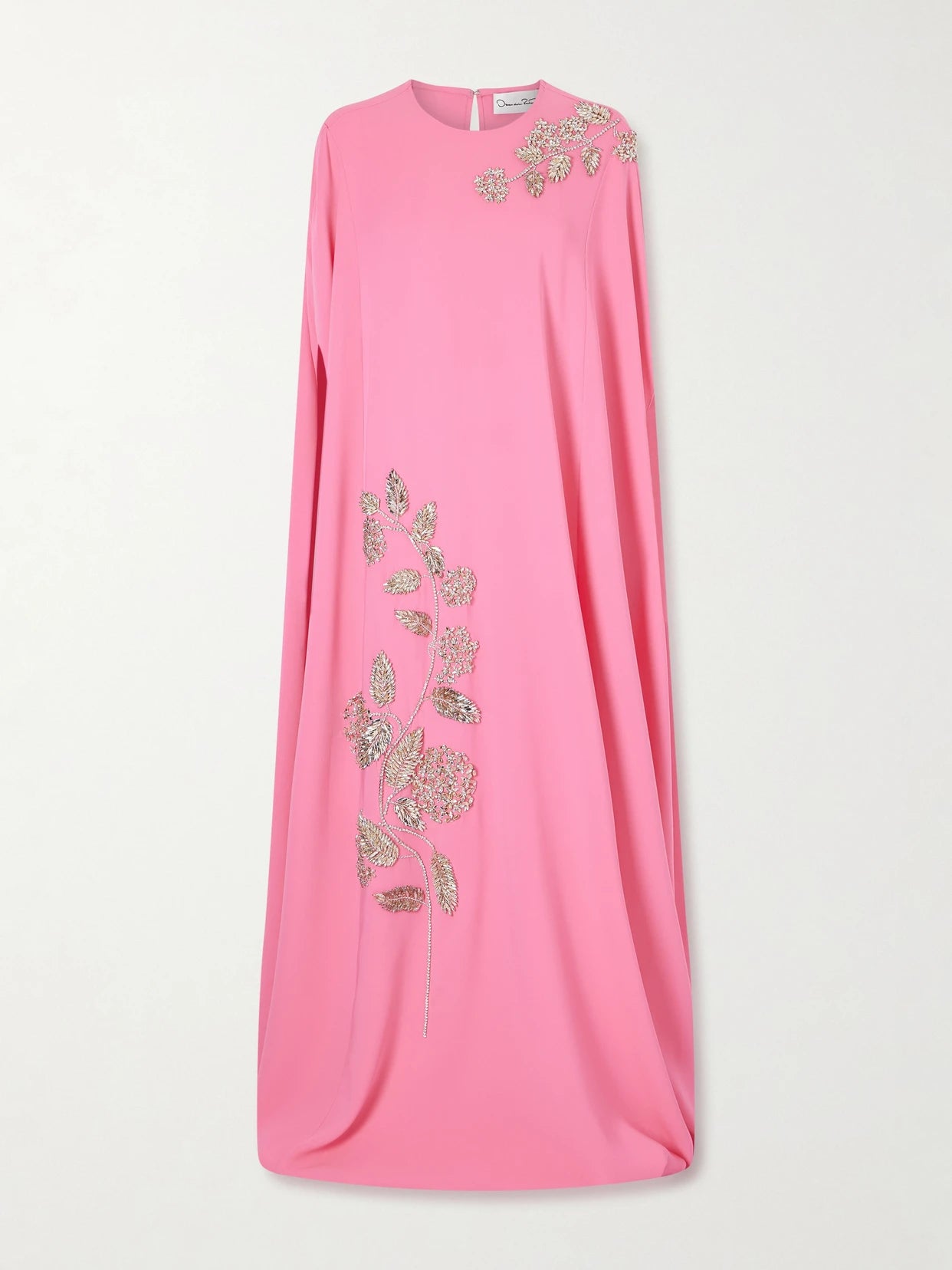 Image of Dresses. Product name - Cape-effect Embellished Silk-blend Gown in Pink colour by brand - Oscar de la Renta