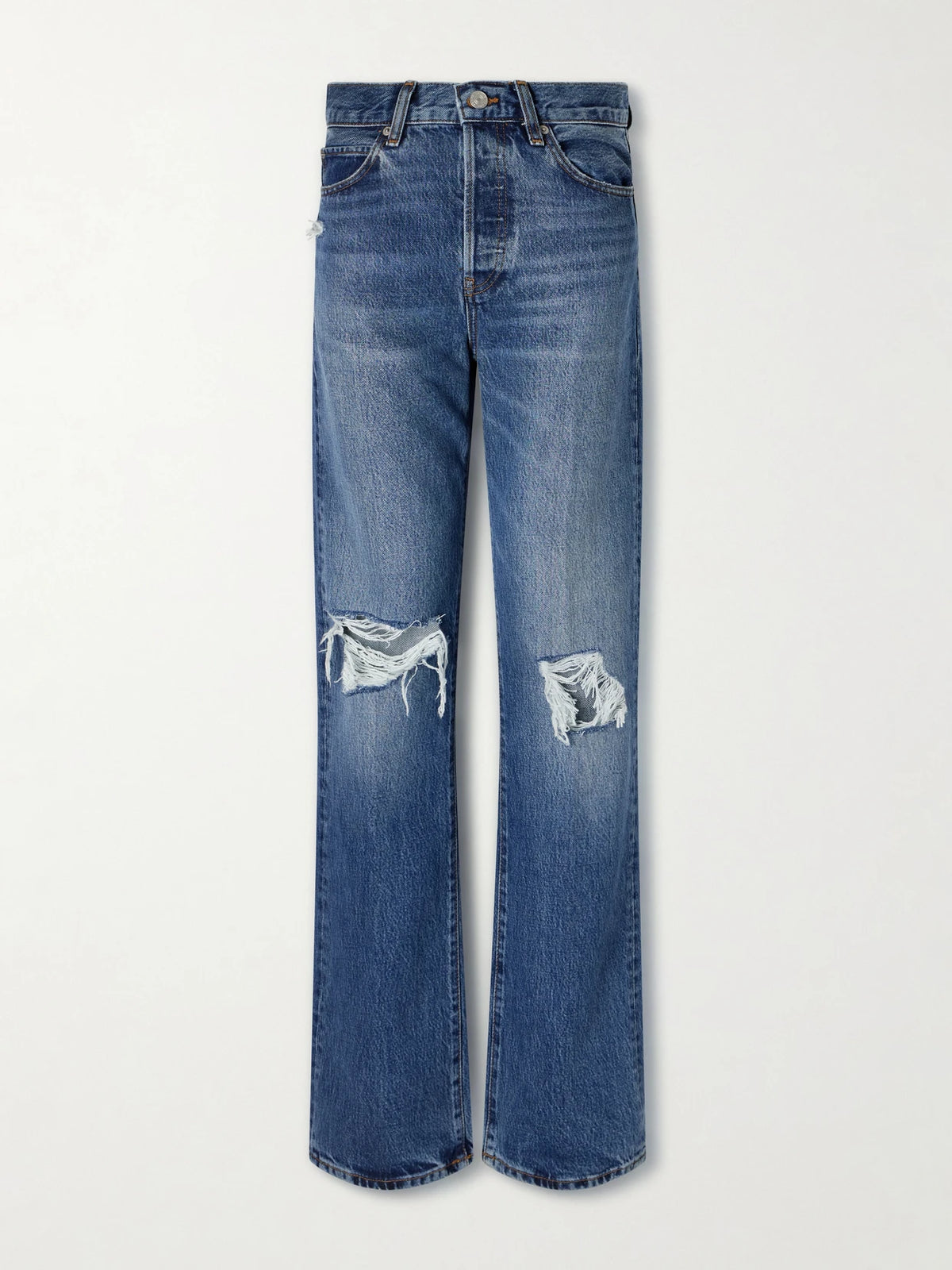 FRAME The Vertical Distressed High-rise Straight-leg Jeans