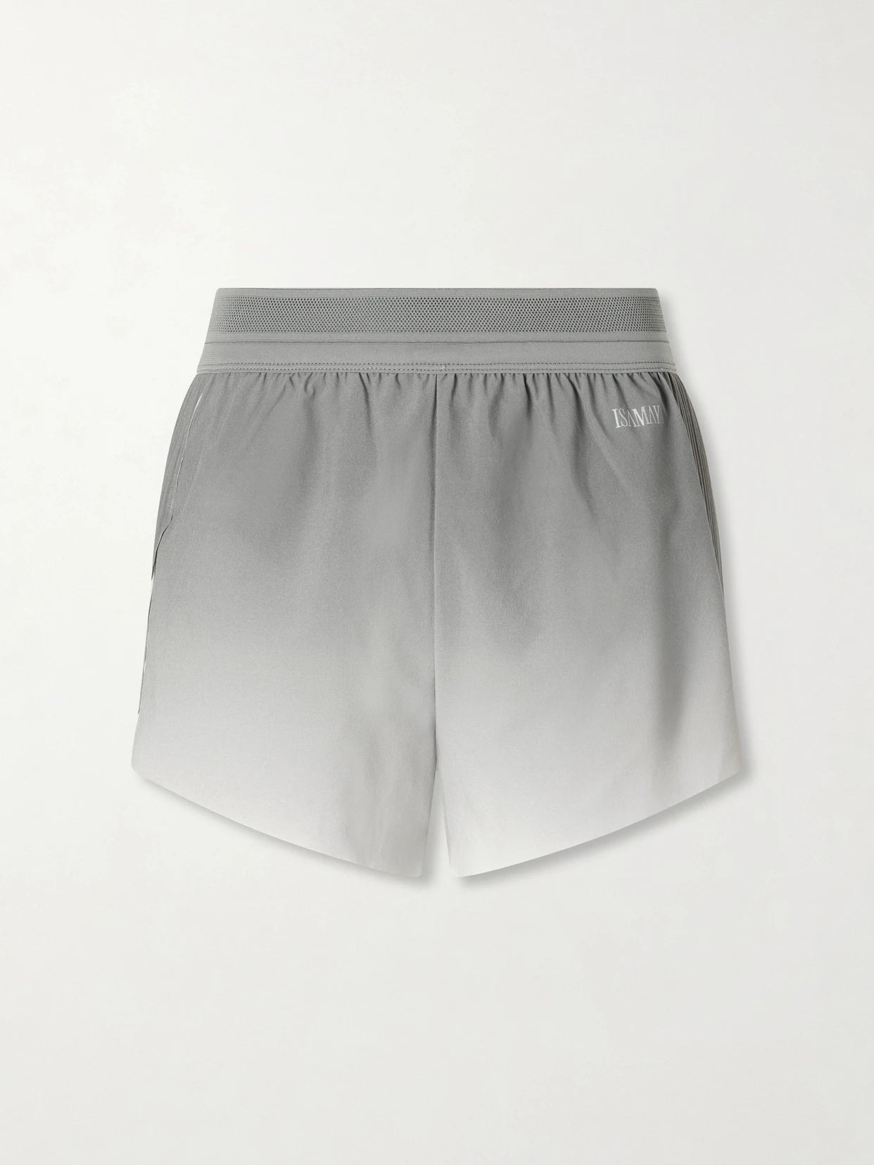 Image of a model wearing Shorts. Product name - + Isamaya Ffrench Swift Printed Plissé Dri-fit Adv Shorts in Silver colour by brand - Nike