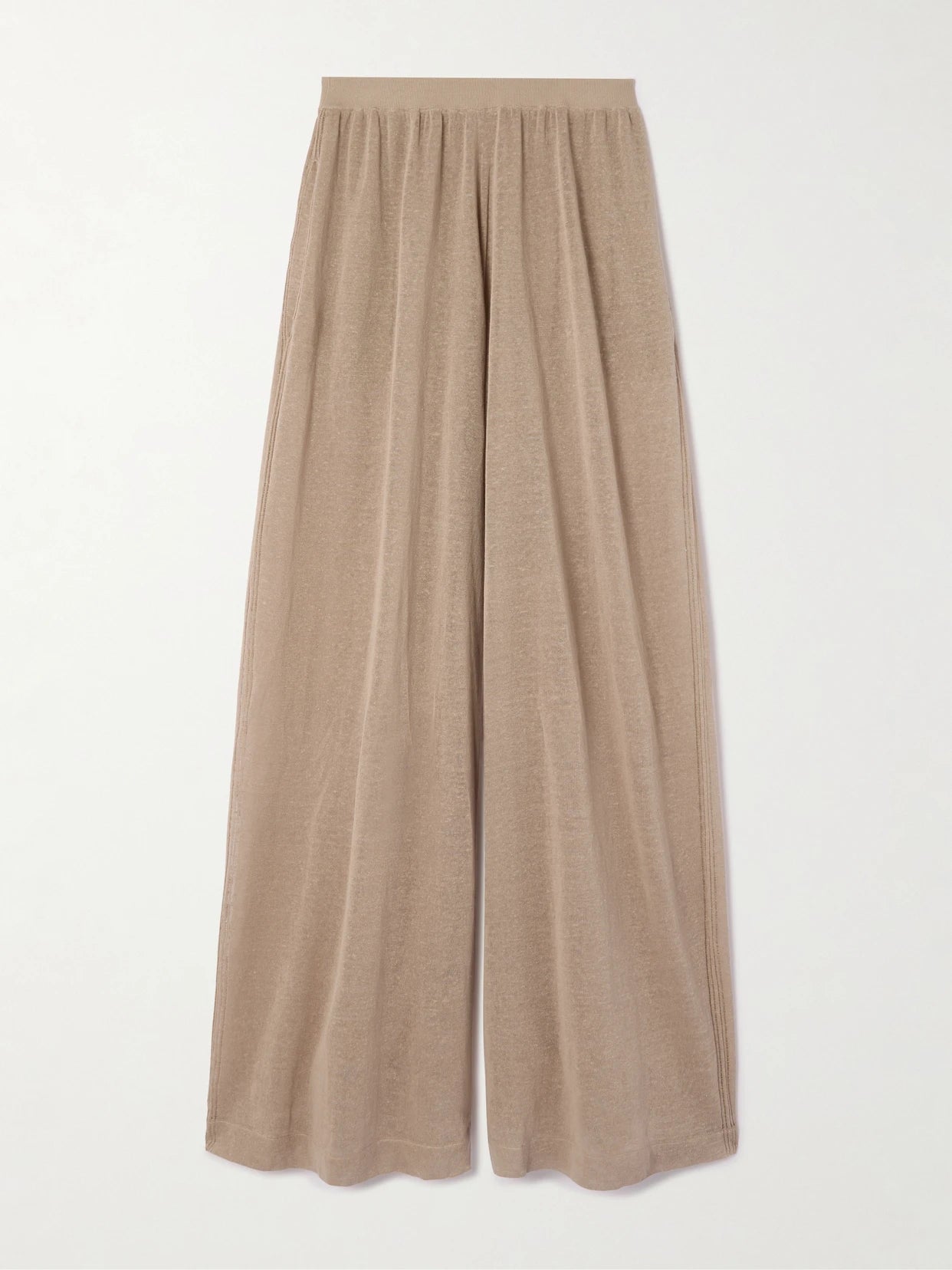 Image of a model wearing Pants. Product name - Linen And Silk-blend Pants in Taupe colour by brand - Alaïa