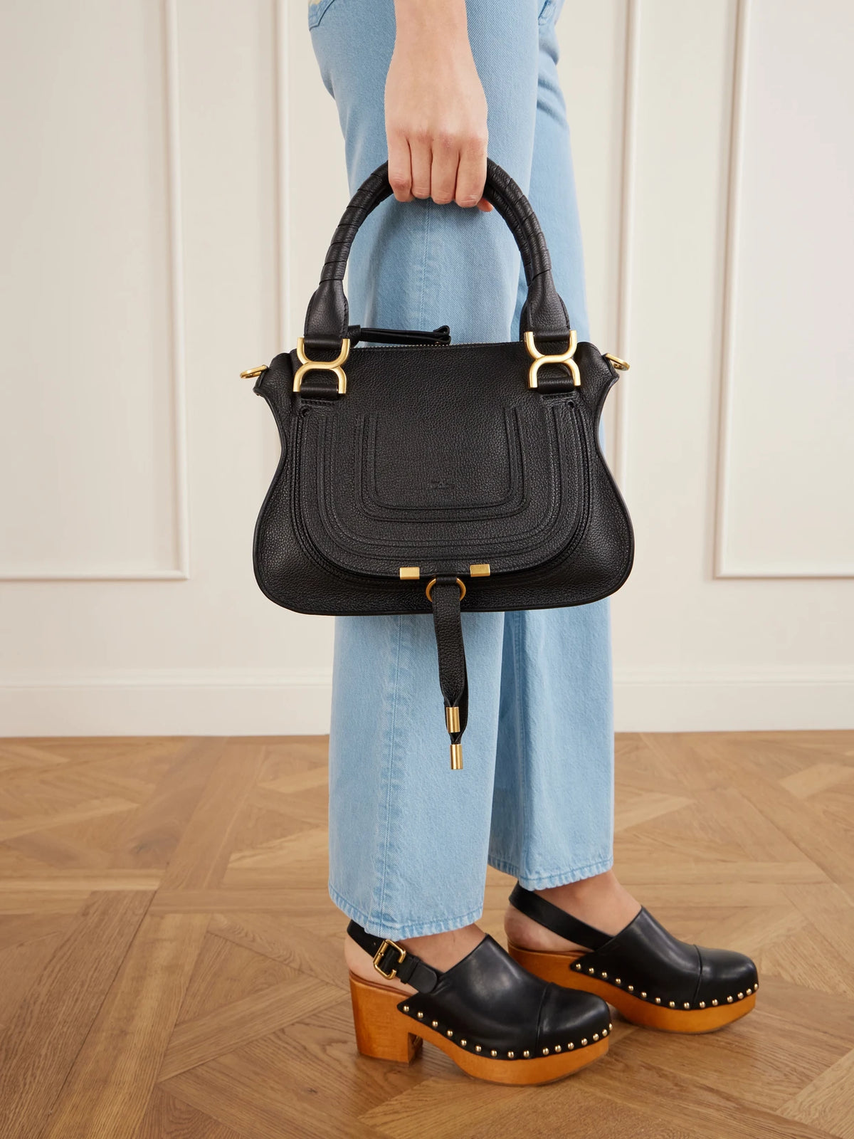 Image of Bags. Product name - Marcie Textured-leather Tote Bag in Black colour by brand - Chloé