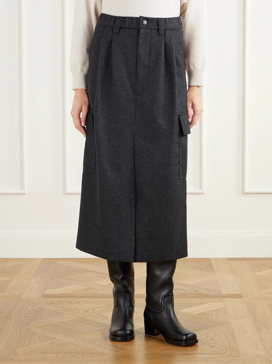 Brunello Cucinelli Pleated Wool And Cashmere-blend Twill Midi Skirt